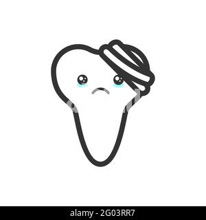 Broken tooth with emotional face, cute vector icon illustration Stock Vector