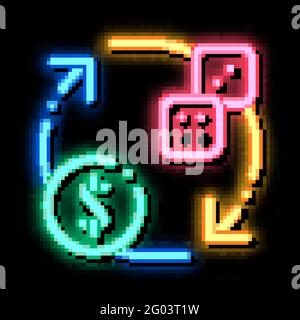 Exchange Sign of Dice for Money Betting And Gambling neon glow icon illustration Stock Vector