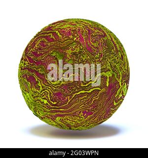 abstract colorful sphere on stage background, ball with eroded surface Stock Photo