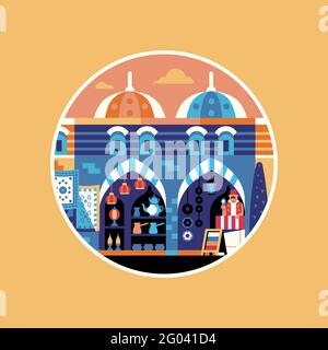 Istanbul Egypt Bazaar Travel Icon in Circle Stock Vector