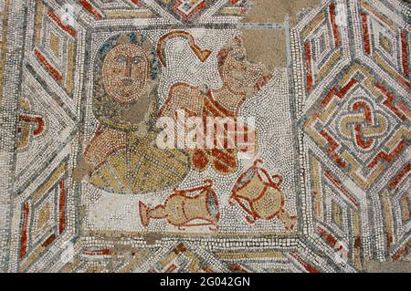 Portugal. Roman ruins of Villa Cardillio. 1st-4th centuries AD. Detail of a mosaic. Environs of Torres Novas. Stock Photo