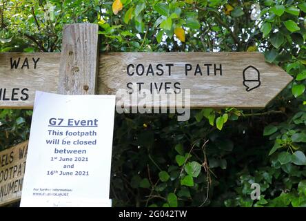 The South West coastal walk, which will be diverted from it's usual path through the Carbis Bay estate while the G7 summit takes place in June  2021, in Cornwall, UK Stock Photo