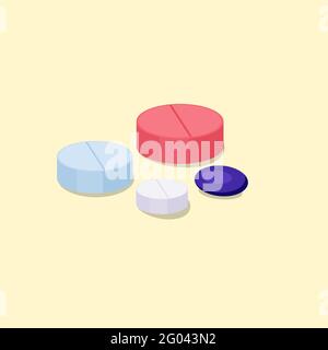Medical round shape pills set in isometry  Stock Vector