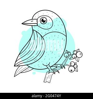 Vector illustration with hand draw bird on blooming tree twig. Vintage bird sketch Stock Vector