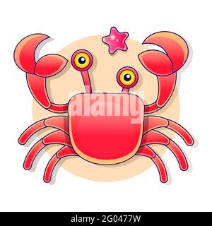 Vector hand drawn cartoon illustration of a cute smiling happy crab character, lifting up claws, isolated Stock Vector