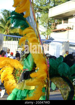 Port-of-Spain, Trinidad- February 7th, 2010: Kiddies Carnival 2010, Parade of the Bands where children marched through the streets in their costumes. Stock Photo