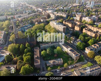 Thurso House Randolph Gardens and St Augustine’s Kilburn Church, brent, london, england Stock Photo