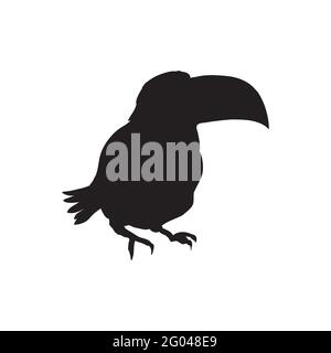 Vector illustration of a toucan silhouette isolated on a white background. Side view profile of Tucan. Stock Vector