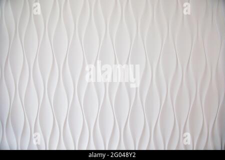 Design of wall panels. White panel, realistic 3d relief wave design. Future liquid modern interior of gypsum stucco. Photo background. Stock Photo