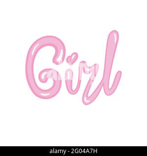 The word "GIRL" is lettering in pink on an isolated white background. Vector, illustration Stock Vector