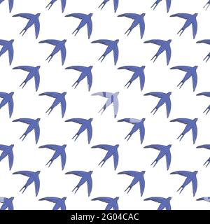 Seamless pattern of swallows on a white background. Birds fly in different angles. Vector, illustration Stock Vector