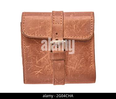 Brown leather wallet isolated on white background. wallet, leather Stock Photo