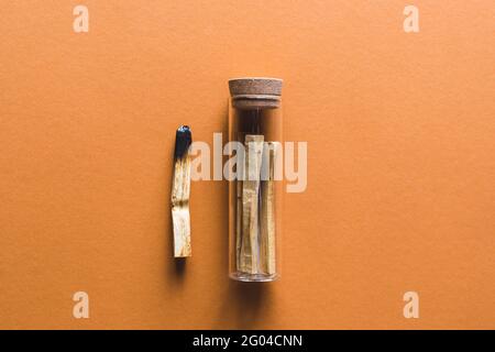 Healing incense Palo Santo. Ibiokai. Scented wooden sticks. Stock Photo