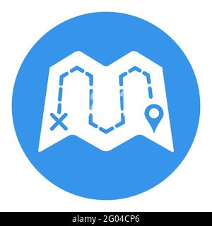 Map with route vector white glyph icon. Navigation sign. Graph symbol for travel and tourism web site and apps design, logo, app, UI Stock Vector