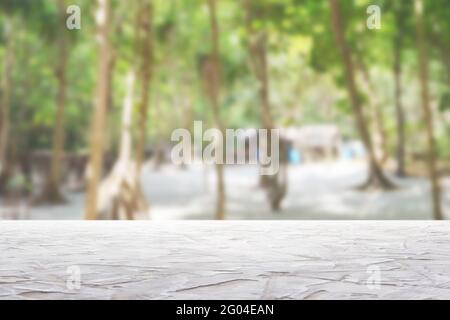 textured white surface on blur beach and palm trees background Stock Photo