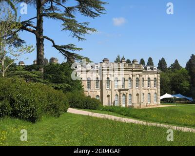 View of the parkland and Capability Brown landscape that surrounds the house at Compton Verney, now an art gallery & park in Warwickshire. Stock Photo