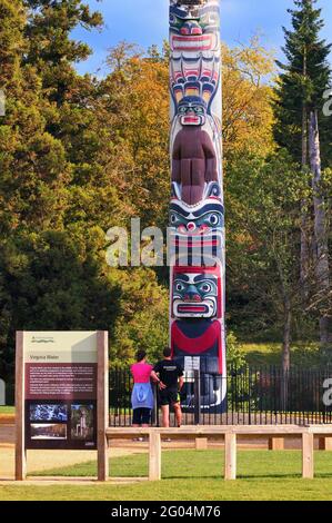 Totem pole in Windsor Great Park, Virginia Water, Surrey, England, UK Stock Photo