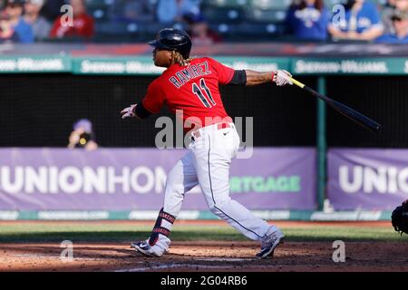 Jose Ramirez Cleveland Indians Unsigned Throwing Out Runner at First Base Photograph