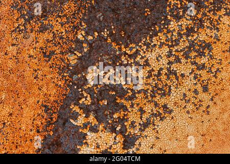 Old Grunge Rusty Metal Metallic Colored Wall Background. Red Orange Yellow Abstract Metallic Surface Stock Photo
