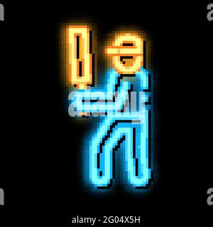 Cricket Player Batsman neon glow icon illustration Stock Vector
