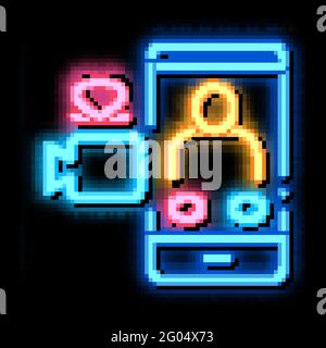 Romantic Video Calling neon glow icon illustration Stock Vector