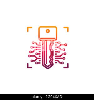 Cyber security key isolated vector icon of cybersecurity and web security design. Digital key of account and personal data secure access, ddos attack Stock Vector
