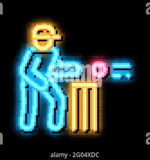 Cricket Player Throwing Ball neon glow icon illustration Stock Vector