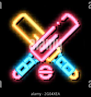 Bats with Ball neon glow icon illustration Stock Vector