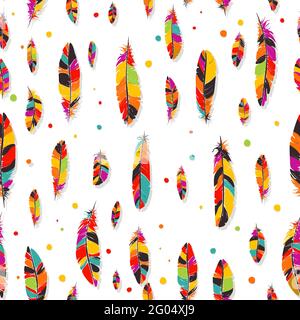 Vector seamless pattern of ornamental beads and feathers in colors Stock Vector