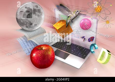 Image showing the vast knowledge and education that can be found online on the computer thru remote online learning Stock Photo