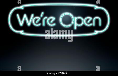 Neon Sign announcing reopening of business after the virus Stock Photo