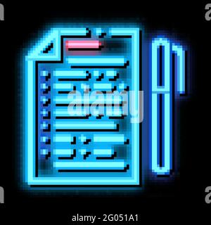 Voting Sheet with Pen neon glow icon illustration Stock Vector