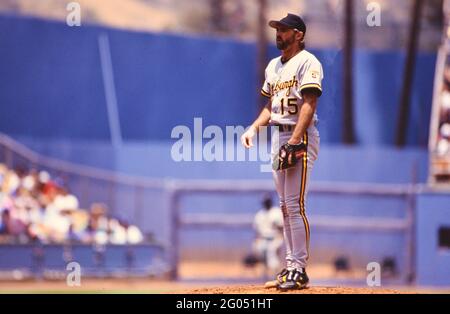 Former Pittsburgh Pirates pitcher and 1990 National League Cy Young award  winner Doug Drabek throws out a ceremonial first pitch, on Doug Drabek  bobble head night, before a baseball game between the