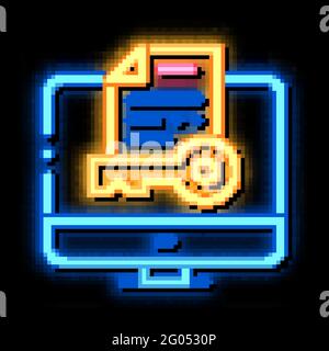 Secret Documents in Computer neon glow icon illustration Stock Vector