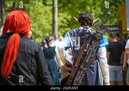 Visitors to the Georgia Renaissance Festival in period costumes. (USA) Stock Photo