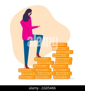 Businesswoman go up career concept vector illustration in flat style Stock Vector