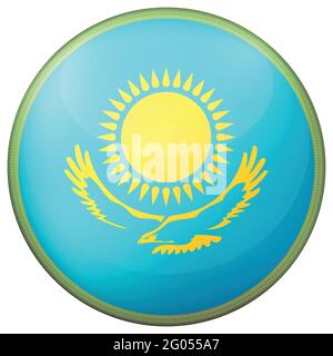 Glass light ball with flag of Kazakhstan. Round sphere, template icon. Kazakh national symbol. Glossy realistic ball, 3D abstract vector illustration Stock Vector