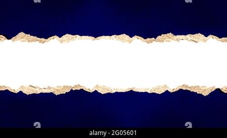 Paper with Torn or Torn Blue paper with cut path for abstract background design and copy space. Stock Photo