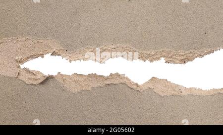 Tear off gray paper for abstract background designs and copy area. Stock Photo