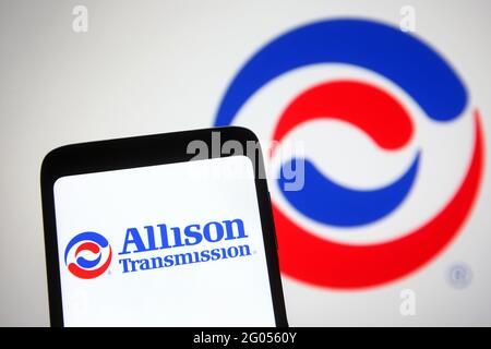 Ukraine. 31st May, 2021. In this photo illustration the Allison Transmission logo is seen on a smartphone screen. (Photo by Pavlo Gonchar/SOPA Images/Sipa USA) Credit: Sipa USA/Alamy Live News Stock Photo