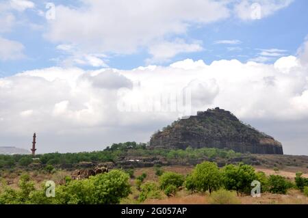 Beautiful view of Devgiri Daulatabad Fort in Aurangabad, Maharashtra, India under a cloudy s Stock Photo