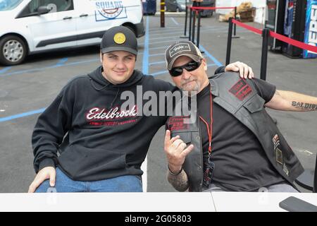 Long Beach, California, USA. 26th May, 2021. Morgan Wilkins and Dusty Lang at the check-in table at the First Annual 'Run for the Rite' Festival and concert event to benefit veterans on Memorial Day weekend at the Long Beach Scottish Rite Cultural Centre in Long Beach, California.  Credit: Sheri Determan Stock Photo