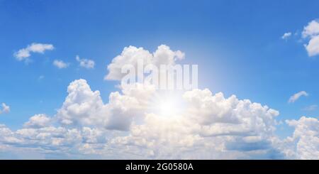 Cumulus white clouds floating in blue sky, concept for design to make wallpaper. Stock Photo