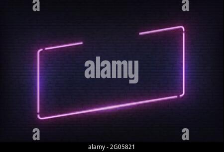 Neon frame template with placeholder. Purple incline light banner ...
