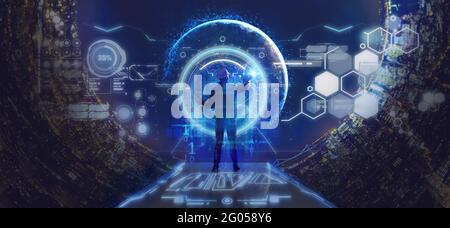 futuristic technology, engineer using digital transformation with networking  technology to manage control, improve quality, technology including with Stock Photo