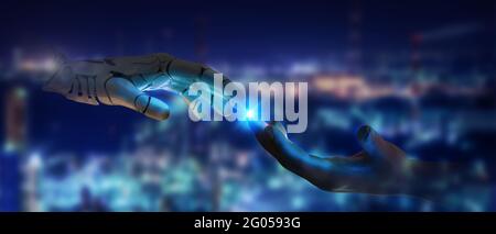 Futuristic artificial intelligence with robotic technology concept, smart management for help human to manage  business for sustainable development, e Stock Photo