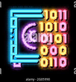 Computer Hacking with Binary Code neon glow icon illustration Stock Vector
