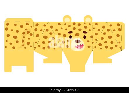Party favor box cheetah design for sweets, candies, small presents, bakery. Package template, great design for any purposes, birthdays, baby showers, Stock Vector