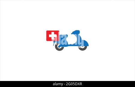 Medicine Motorbike Delivery vector icon  in flat style logo design illustration template Stock Vector