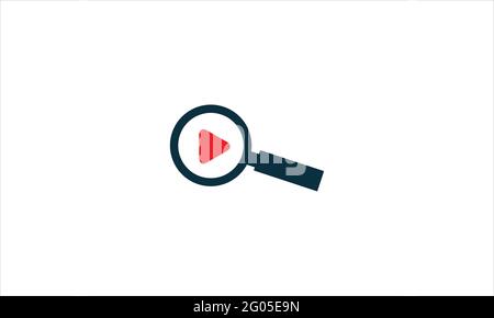 Play button symbol and magnifying glass icon logo design vector illustration Stock Vector